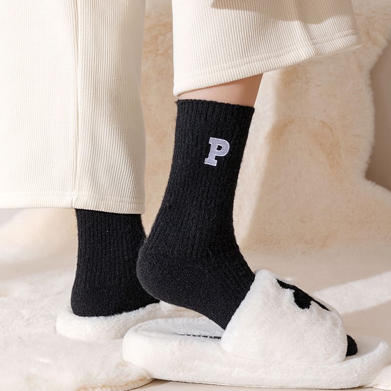 Letter Embroidered Ribbed Socks SpreePicky