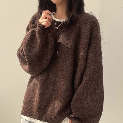 Crew Neck Plain Oversized Sweater SpreePicky