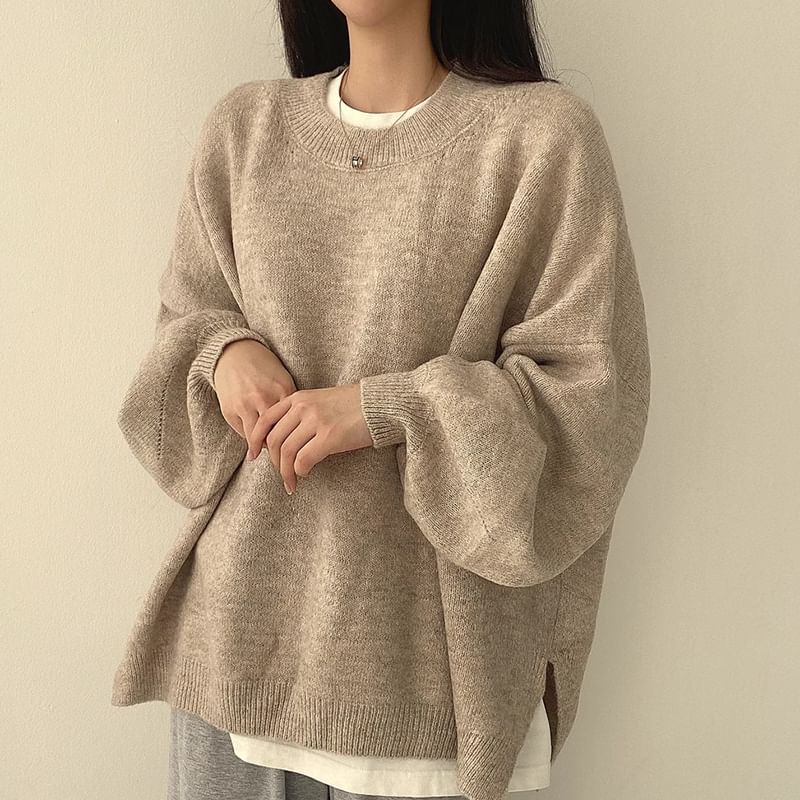 Crew Neck Plain Oversized Sweater SpreePicky