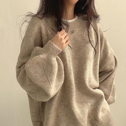 Crew Neck Plain Oversized Sweater SpreePicky