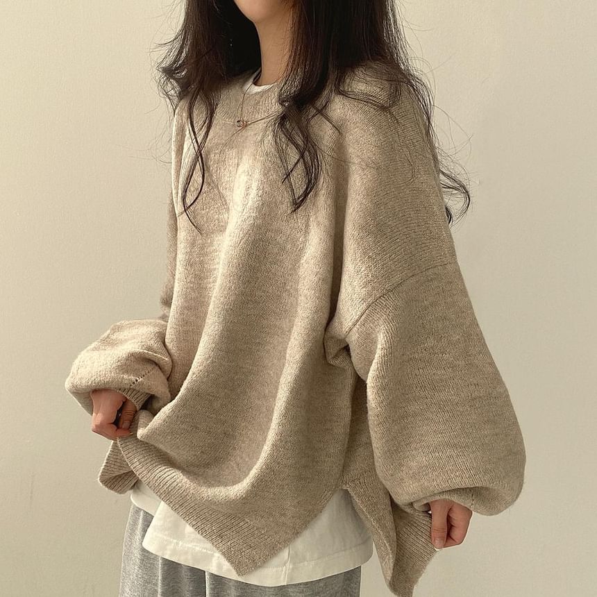 Crew Neck Plain Oversized Sweater SpreePicky