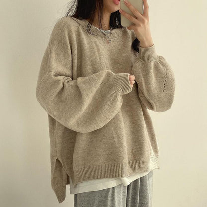 Crew Neck Plain Oversized Sweater SpreePicky