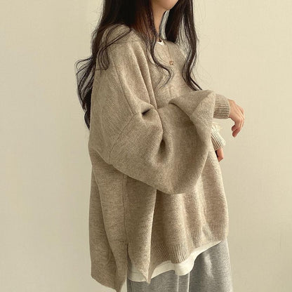 Crew Neck Plain Oversized Sweater SpreePicky