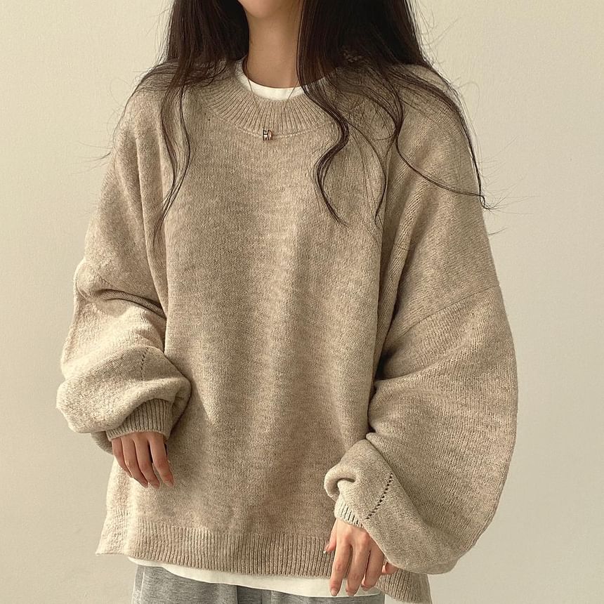 Crew Neck Plain Oversized Sweater SpreePicky