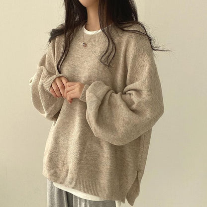 Crew Neck Plain Oversized Sweater SpreePicky