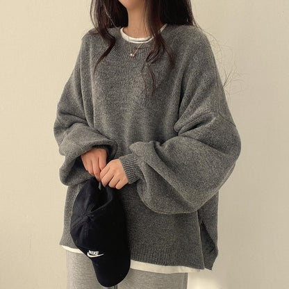 Crew Neck Plain Oversized Sweater SpreePicky