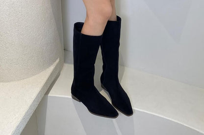 Square-Toe Low Heel Tall Boots SpreePicky