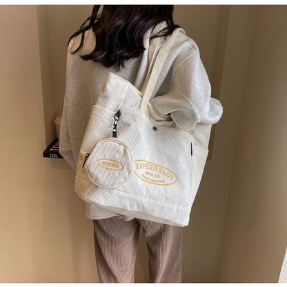 Set: Lettering Corduroy Tote Bag + Coin Purse Egirldoll