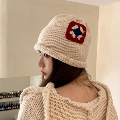 Floral Patchwork Knit Beanie SpreePicky