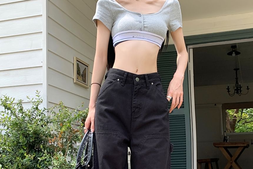 Low Waist Plain Straight-Fit Wide-Leg Cargo Pants SpreePicky