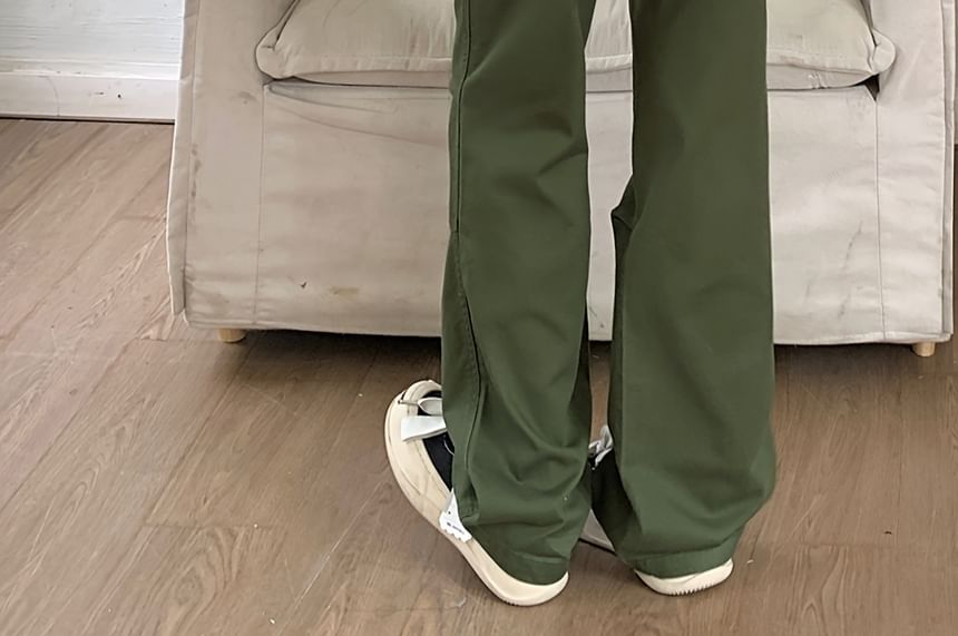 Low Waist Plain Straight-Fit Wide-Leg Cargo Pants SpreePicky