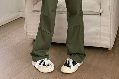 Low Waist Plain Straight-Fit Wide-Leg Cargo Pants SpreePicky