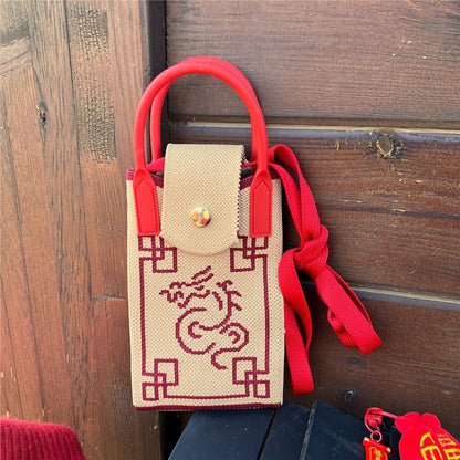 Dragon Print Mobile Phone Crossbody Bag / Chinese Character Print Mobile Phone Crossbody Bag SpreePicky