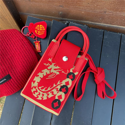 Dragon Print Mobile Phone Crossbody Bag / Chinese Character Print Mobile Phone Crossbody Bag SpreePicky