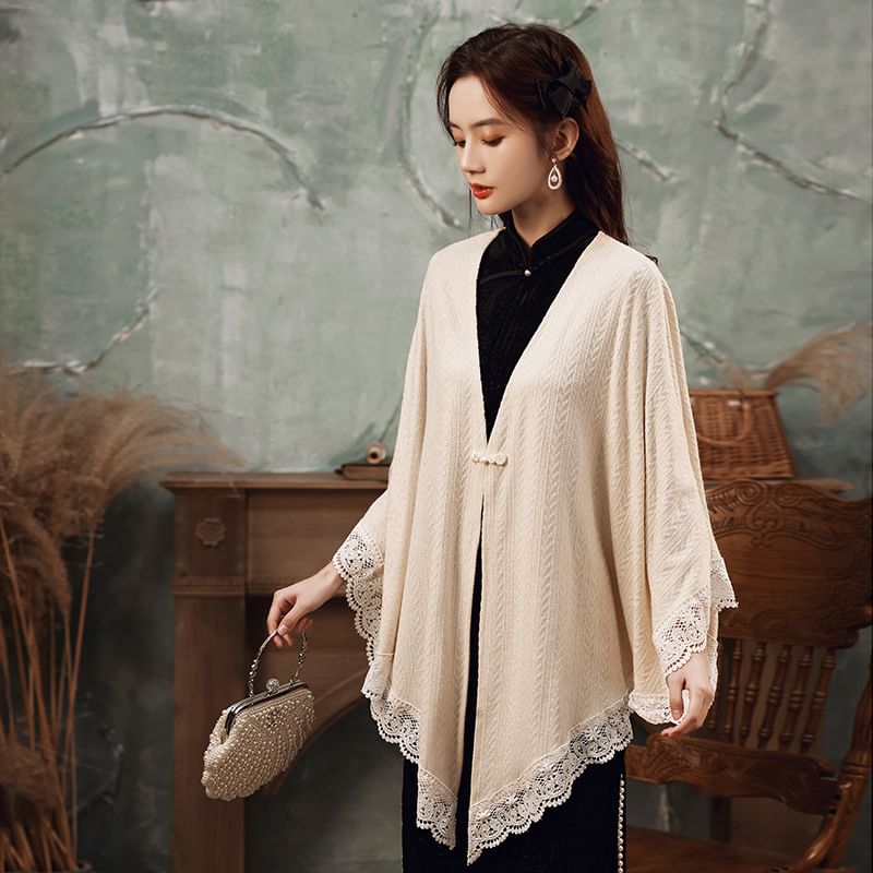 Frog Buttoned Lace Trim Jacket SpreePicky