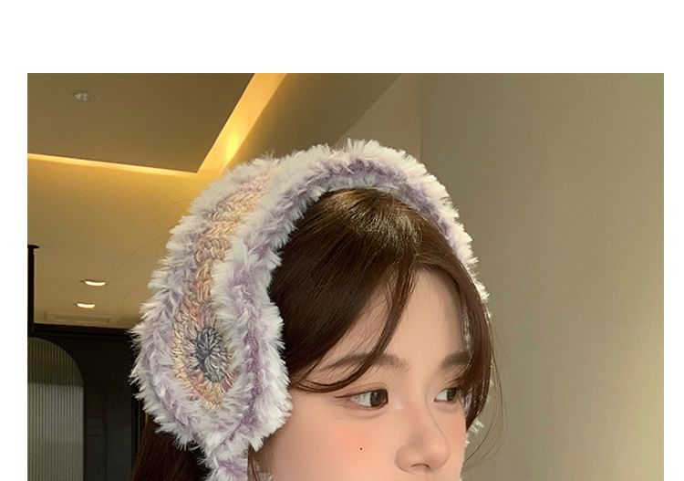 Melange Panel Fluffy Knit Earmuffs SpreePicky