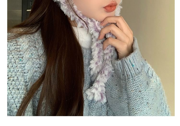 Melange Panel Fluffy Knit Earmuffs SpreePicky