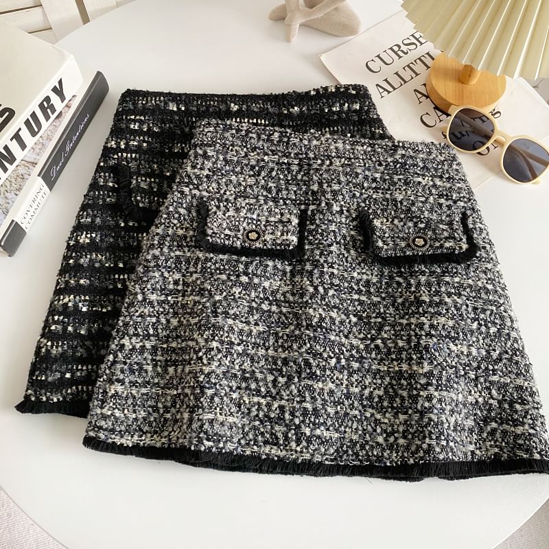 High Waist Tweed Mini A-Line Skirt mySite