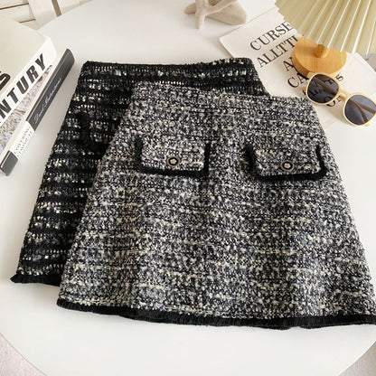 High Waist Tweed Mini A-Line Skirt mySite