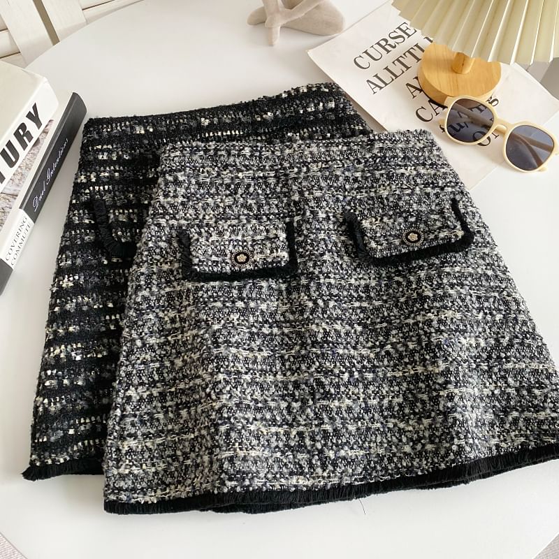 High Waist Tweed Mini A-Line Skirt mySite