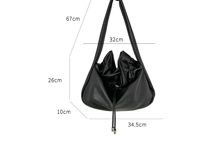 Plain Drawstring Faux Leather Tote Bag SpreePicky