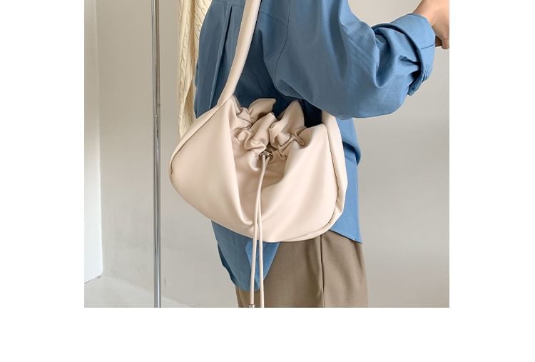 Plain Drawstring Faux Leather Tote Bag SpreePicky