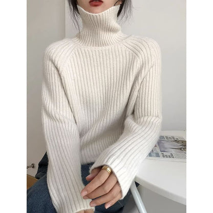 Turtleneck Plain Ribbed Sweater SpreePicky