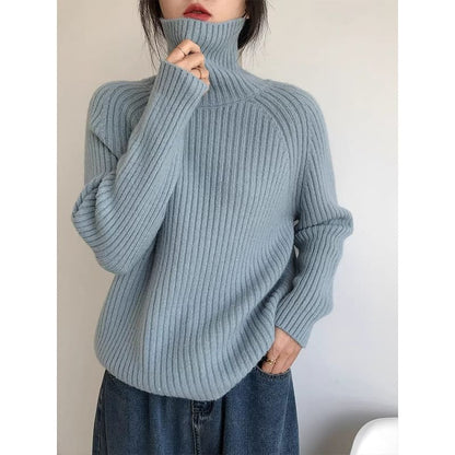 Turtleneck Plain Ribbed Sweater SpreePicky