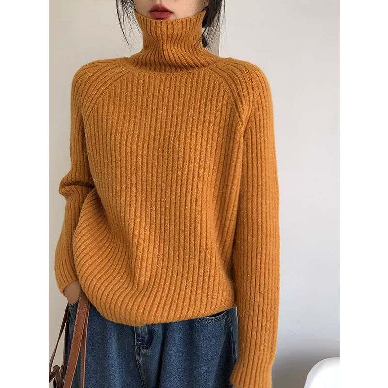 Turtleneck Plain Ribbed Sweater SpreePicky