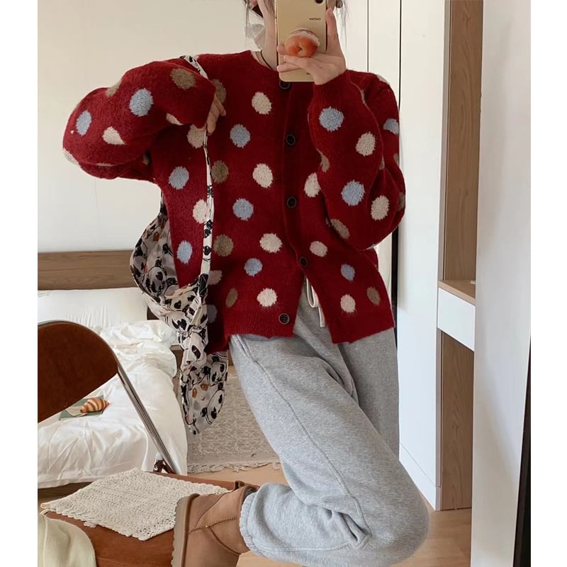 Crew Neck Dotted Cardigan SpreePicky