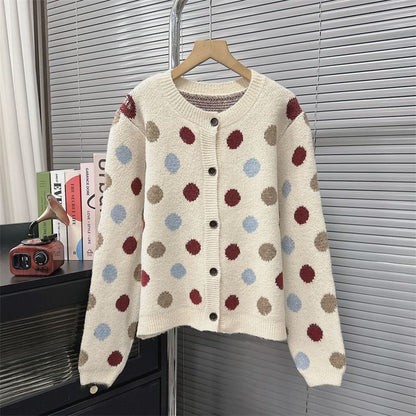 Crew Neck Dotted Cardigan SpreePicky