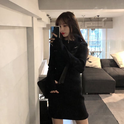 Long-Sleeve Crewneck Plain Mini Bodycon Dress SpreePicky