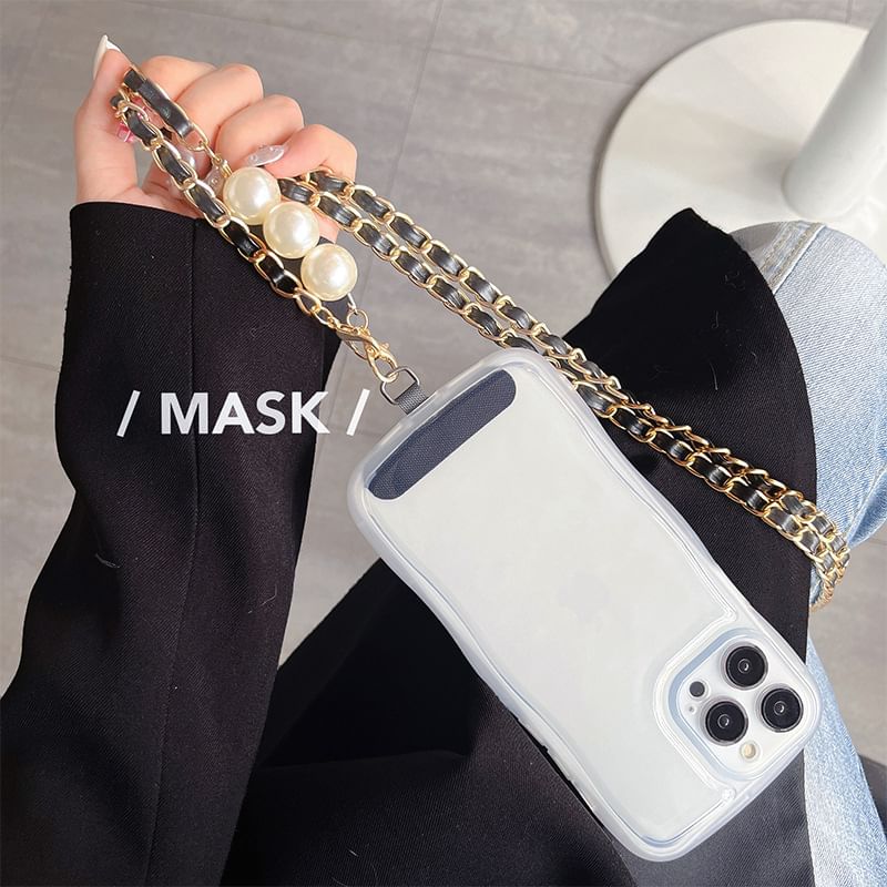 Faux Pearl Faux Leather Alloy Phone Lanyard SpreePicky