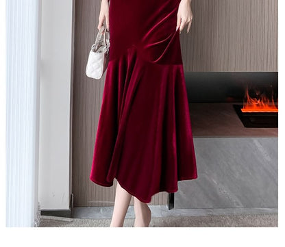 Spaghetti Strap V-Neck Plain Midi Sheath Dress SpreePicky