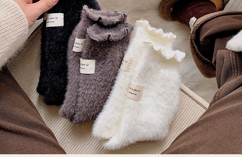 Plain Lettuce Edge Applique Fleece Socks / Set SpreePicky