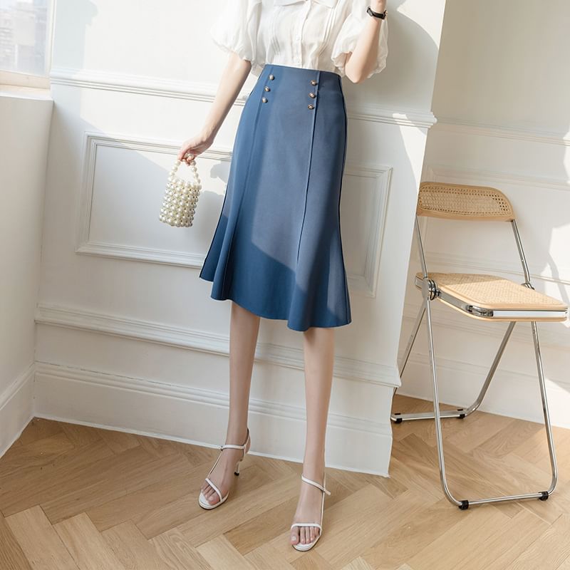 High-Waist Plain Mermaid Skirt SpreePicky