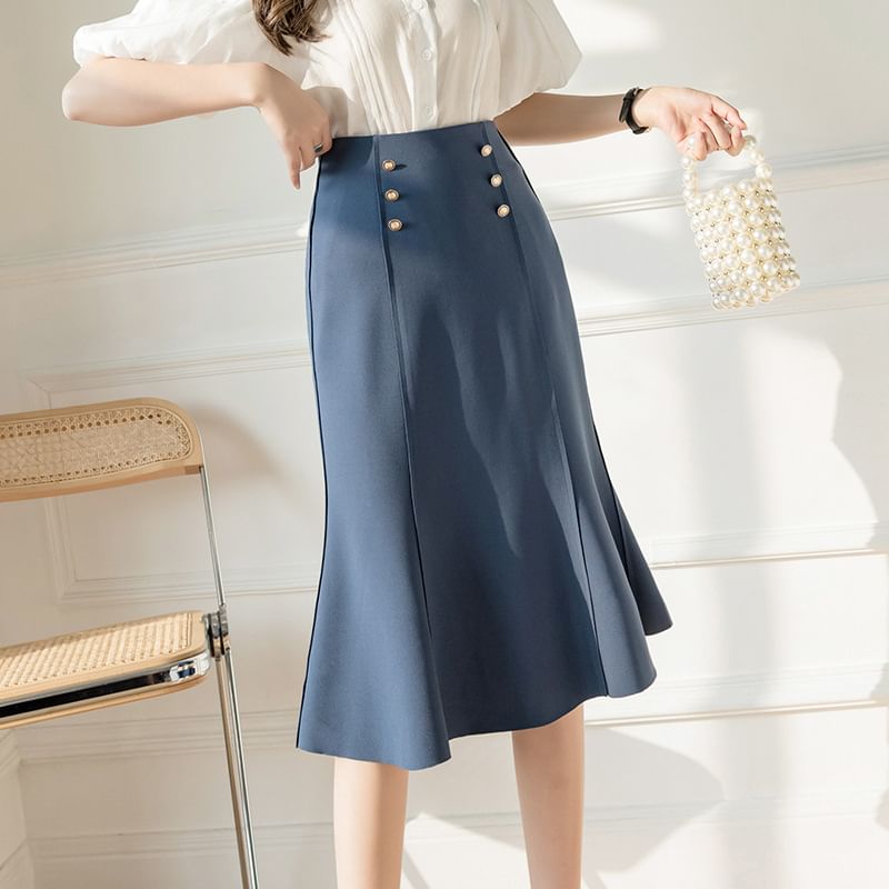 High-Waist Plain Mermaid Skirt SpreePicky