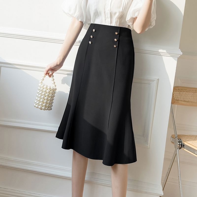 High-Waist Plain Mermaid Skirt SpreePicky