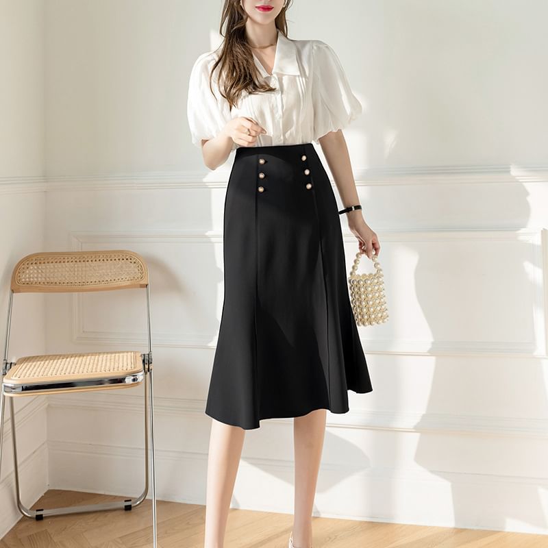 High-Waist Plain Mermaid Skirt SpreePicky