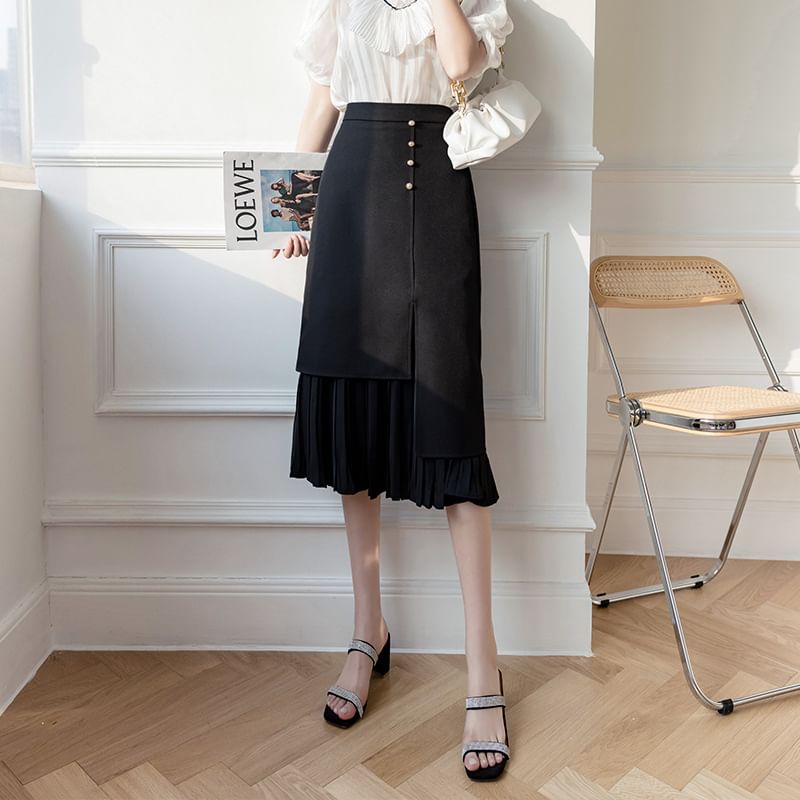 High-Waist Asymmetric Pleated A-Line Skirt SpreePicky