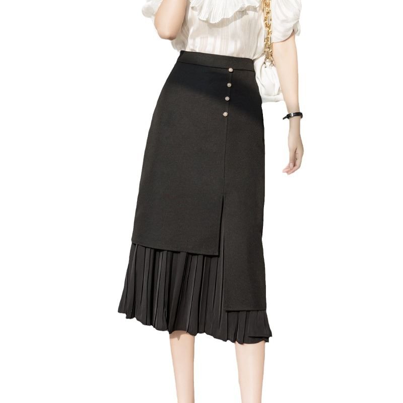 High-Waist Asymmetric Pleated A-Line Skirt SpreePicky