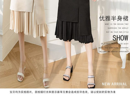 High-Waist Asymmetric Pleated A-Line Skirt SpreePicky