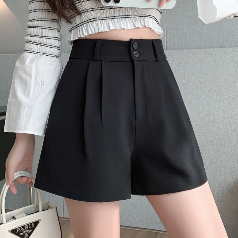 High-Waist Plain Woolen Dress Shorts SpreePicky