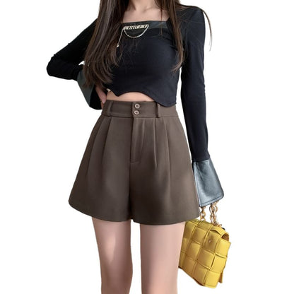 High-Waist Plain Woolen Dress Shorts SpreePicky