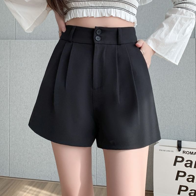 High-Waist Plain Woolen Dress Shorts SpreePicky