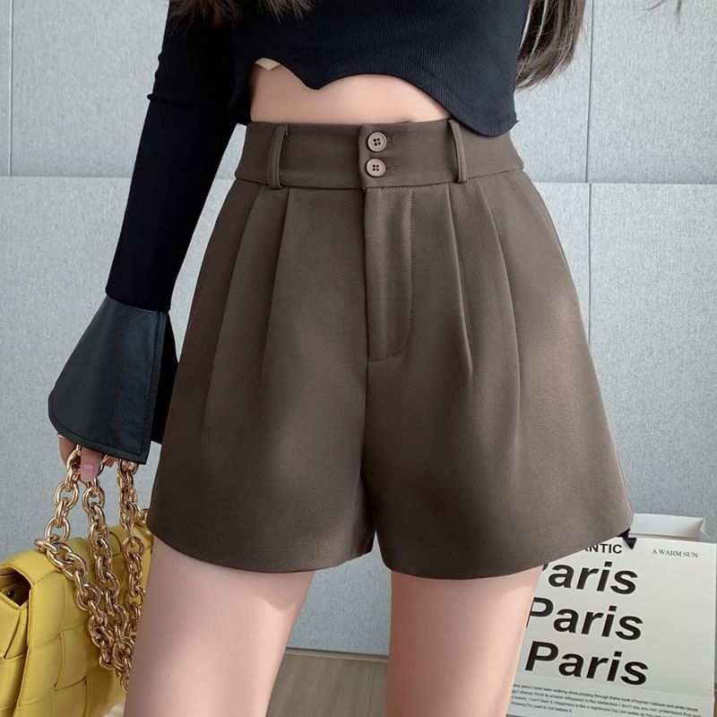 High-Waist Plain Woolen Dress Shorts SpreePicky