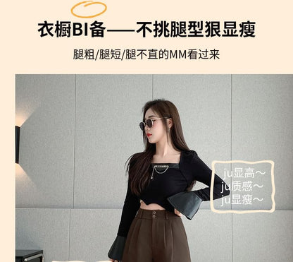 High-Waist Plain Woolen Dress Shorts SpreePicky