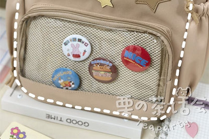 Star Applique Mesh Panel Multi-Pocket Tote Bag / Coin Purse / Bag Charm / Set SpreePicky