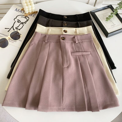 High Waist Plain Pleated Mini A-Line Skirt mySite