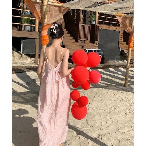 Spaghetti Strap Plain Bow Midi Sundress SpreePicky